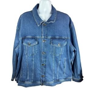 Mutual Weave Blue Denim Button Up Jacket Cotton Stretch Size 4XL